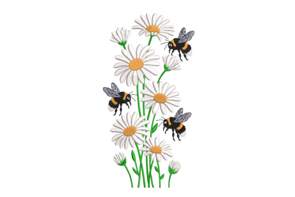 Bees Daisies Border: A Charming Embroidery Design