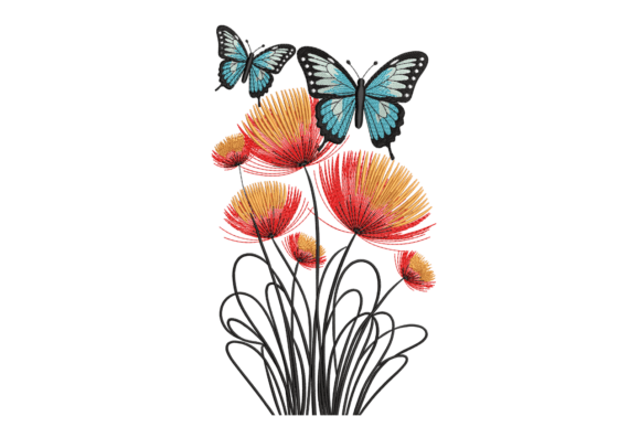 Butterflies on Firework Blooms: A Vibrant Design