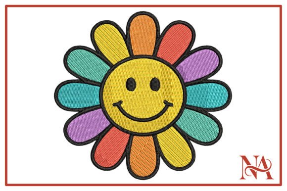 Colorful Smiley Face Flower: A Cheerful Embroidery Design