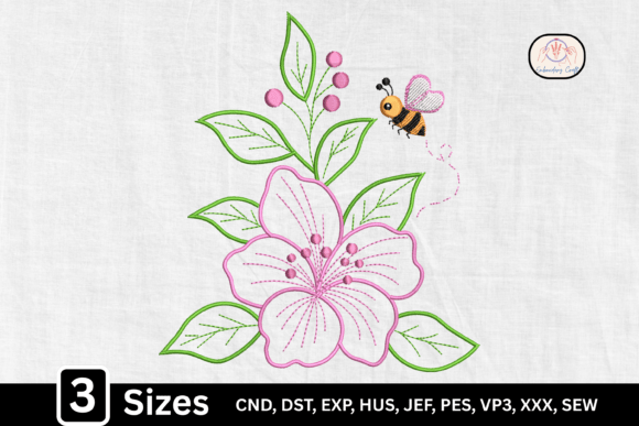 Cute Spring Flower Bee Embroidery Design