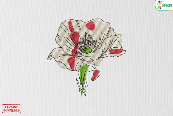Elegant Vintage Poppy Bloom Floral Embroidery