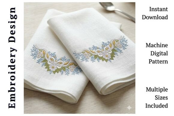 Elegant White Floral Bow Swag for Embroidery
