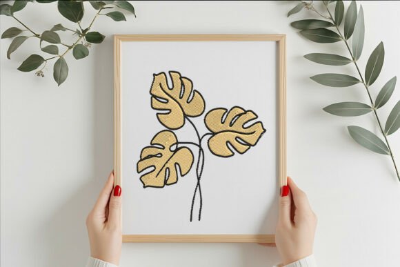 Golden Monstera Leaf Trio: A Versatile Embroidery Design