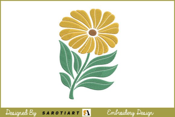 Modern Golden Daisy: A Vibrant Embroidery Design