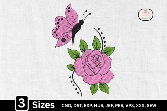 Pink Floral Butterfly Rose: A Delicate Embroidery Gem