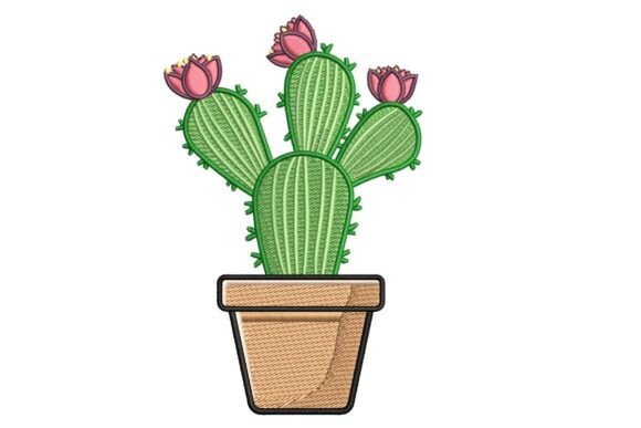 Potted Prickly Pear Cactus: A Charming Embroidery Design