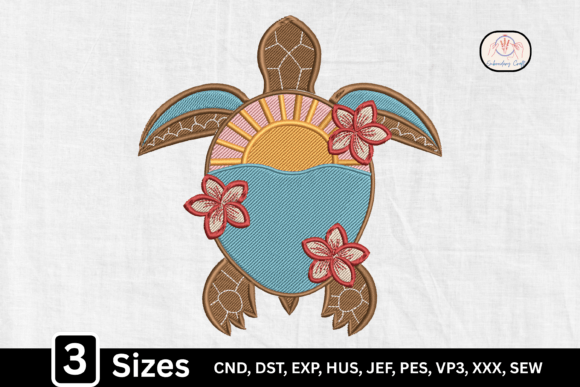Tropical Summer Sea Turtle: A Vibrant Embroidery Design