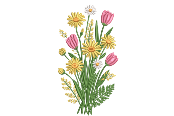 Tulip and Daisy Spring Bouquet: A Delightful Embroidery Design